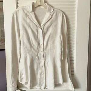 Vintage Tahari Long Sleeved Linen Shirt with Open Work Embroidery
